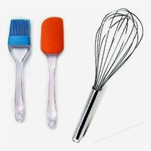 Silicon Baking Utensil Set of 3 – Oil Brush, Spatula & Hand Whisk
